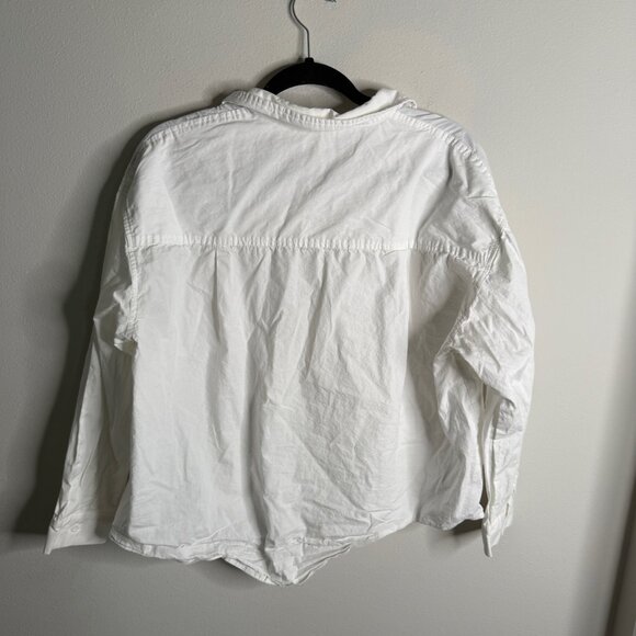All Row Women's Large White Long Sleeve Button Up Top Casual Office Simple Basic - Picture 2 of 4